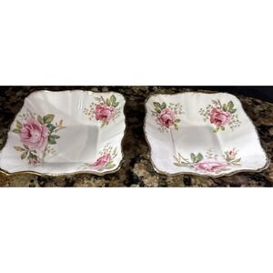Royal Albert American Beauty Candy Nut Trinket Dish Pink Roses Vintage Set Of 2